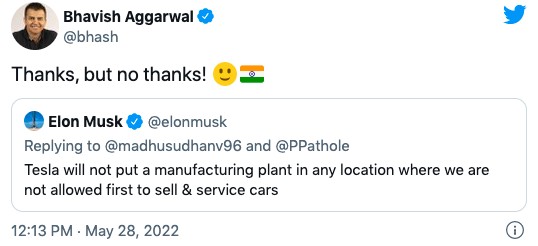 Bhavish Aggarval Elon Musk Tesla India 2