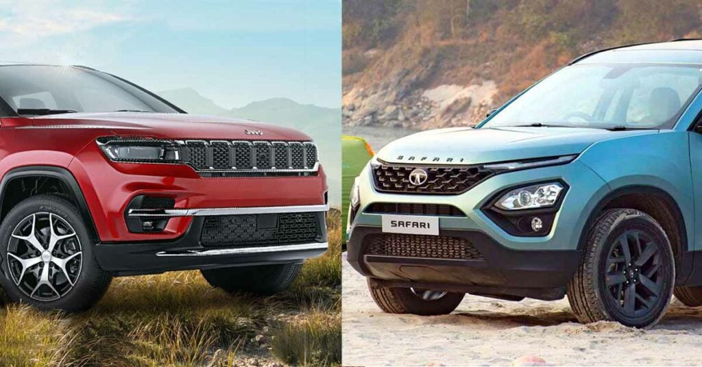 jeep meridian and tata safari adventure face comparison