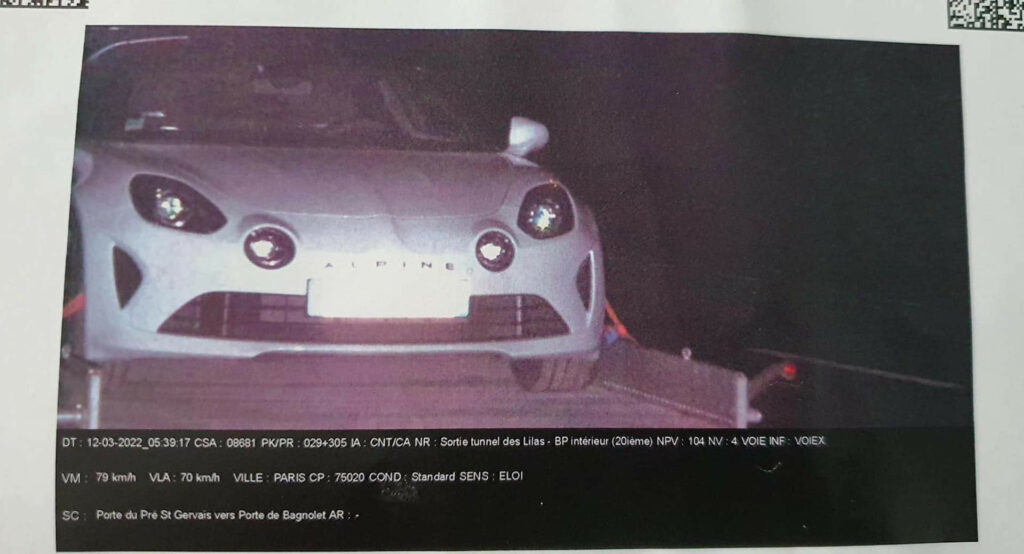 The owner of the Alpine A110 gets a ticket for speeding in the truck bed