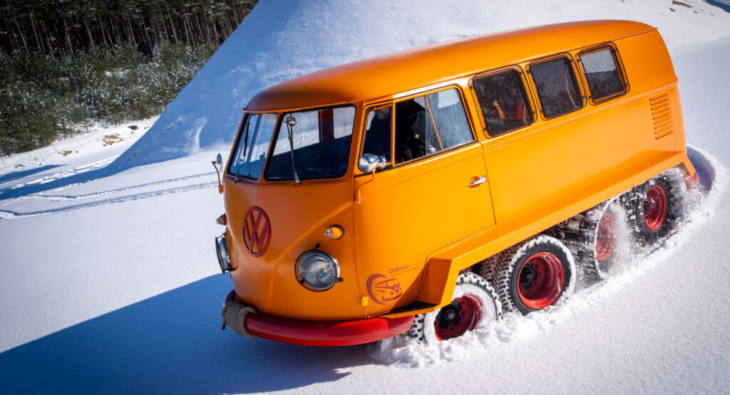 The recently restored VW Microbus is a cute explorer holding a tank
