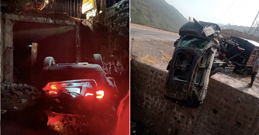 The jeep compass falls 20 feet below the road