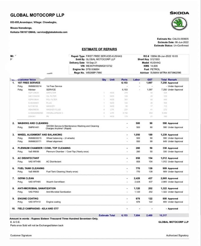 Skoda Kushaq service price