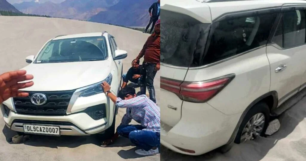 Ladakh police have fined a Toyota Fortuner driver in Jaipur for not off-road in the Nubra Valley.