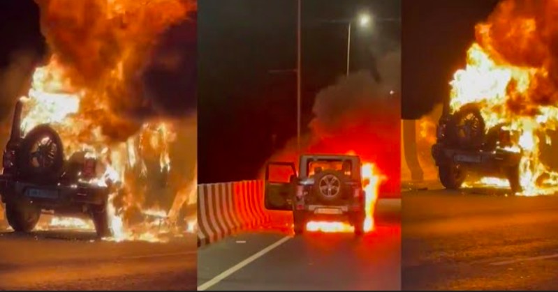 Mahindra Tar caught fire while driving