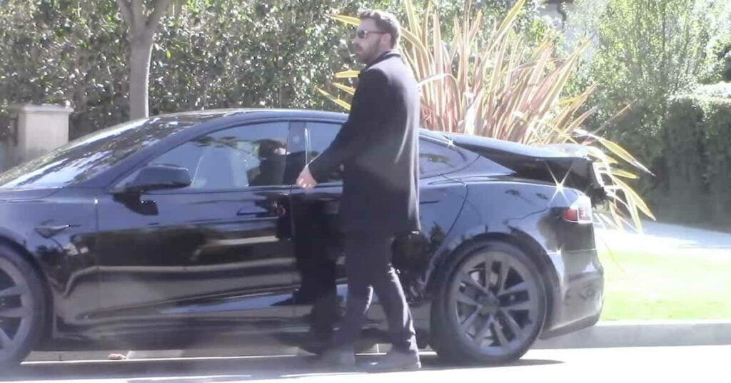 Ben Affleck with His Tesla Model S Plaid