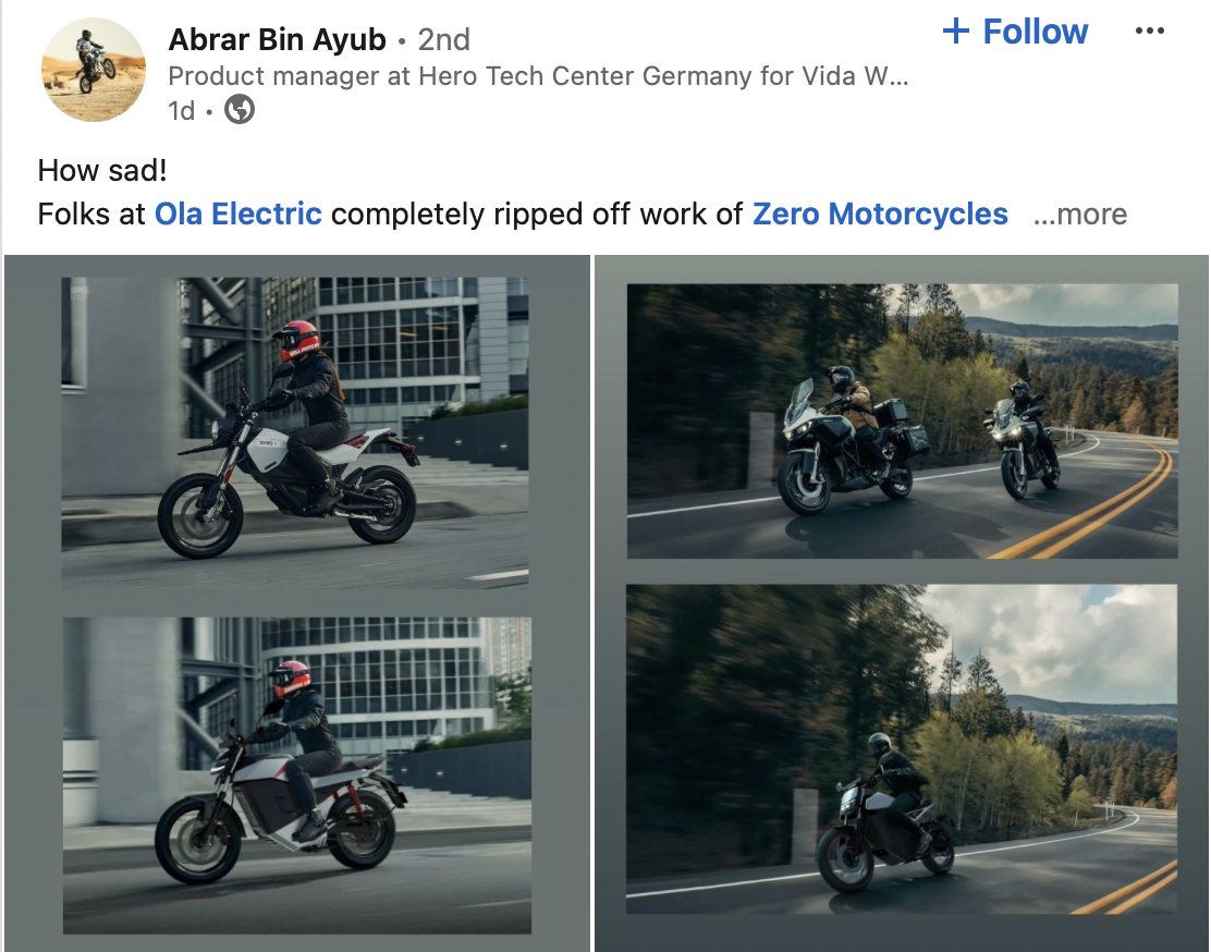 Abrar Bin Ayub Product Manager at Zero Electric Motorcycles Accuses Ola Electric